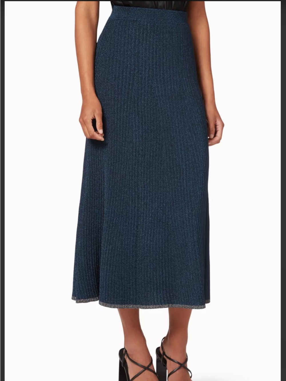Jonathan Simkhai Ria Navy Metallic Ribbed Knit Maxi Skirt Size Large Luxury